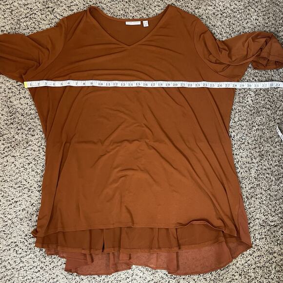 SUSAN GRAVER Burnt‎ Orange Liquid Knit Chiffon Flowy Back Blouse Tunic Boho 3X - Picture 8 of 9